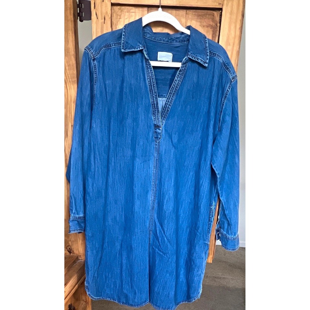Universal Thread Women's Western Blue Denim Shirt Dress Long Sleeve XL Pockets